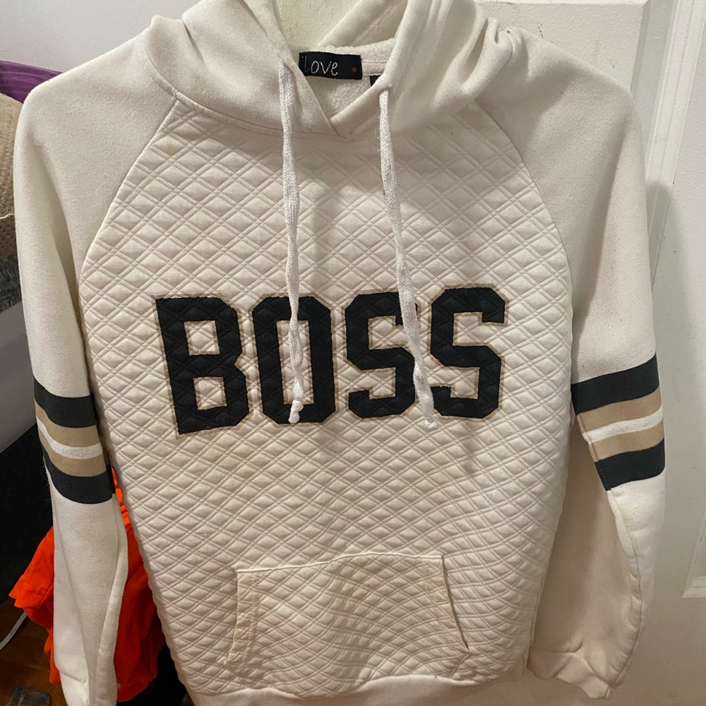 White L “BOSS” sweater